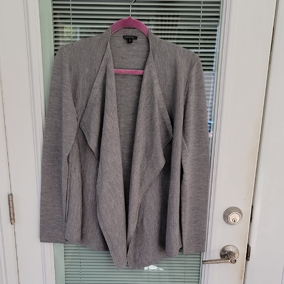 Lafayette 148 New York Sweaters - Lafayette 148 NY Gray Open Front Waterfall Cardigan Wool Sweater Sz M